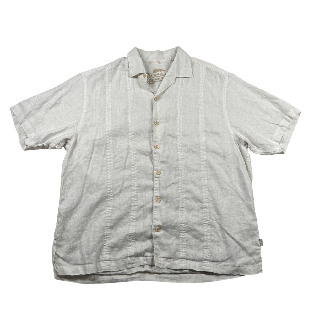Tommy Bahama Shirt Mens XL White 100% Linen Relax Beachy Guayabera Camp Wedding